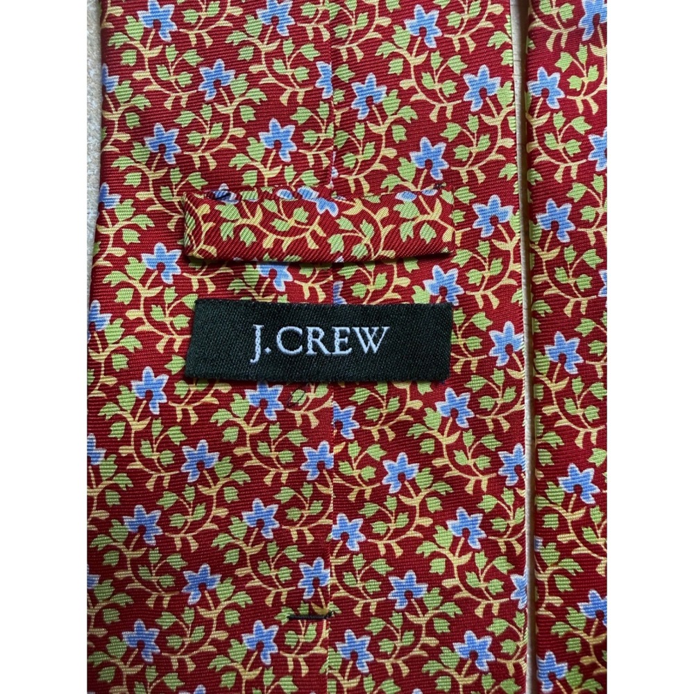 J.Crew Mens Red Floral Vine Silk Necktie Blue Green Botanical Print Tie-2447